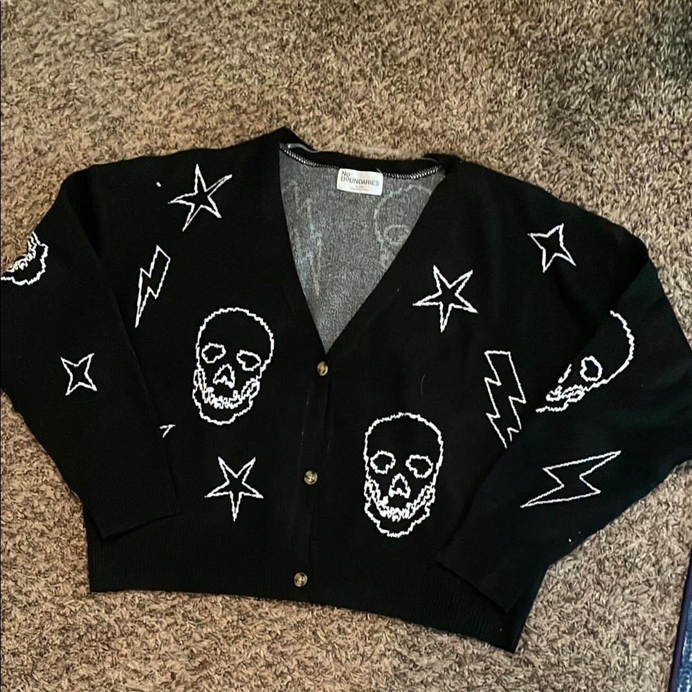 Black Cardigan with Skull and Star Design